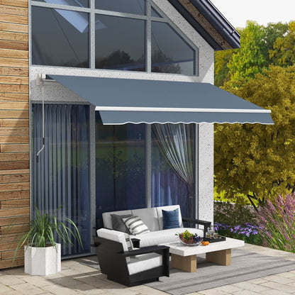 Outsunny 12' x 10' Manual Retractable Awning Outdoor Sunshade Shelter for Patio, Balcony, Yard, with Adjustable & Versatile Design, Beige and White