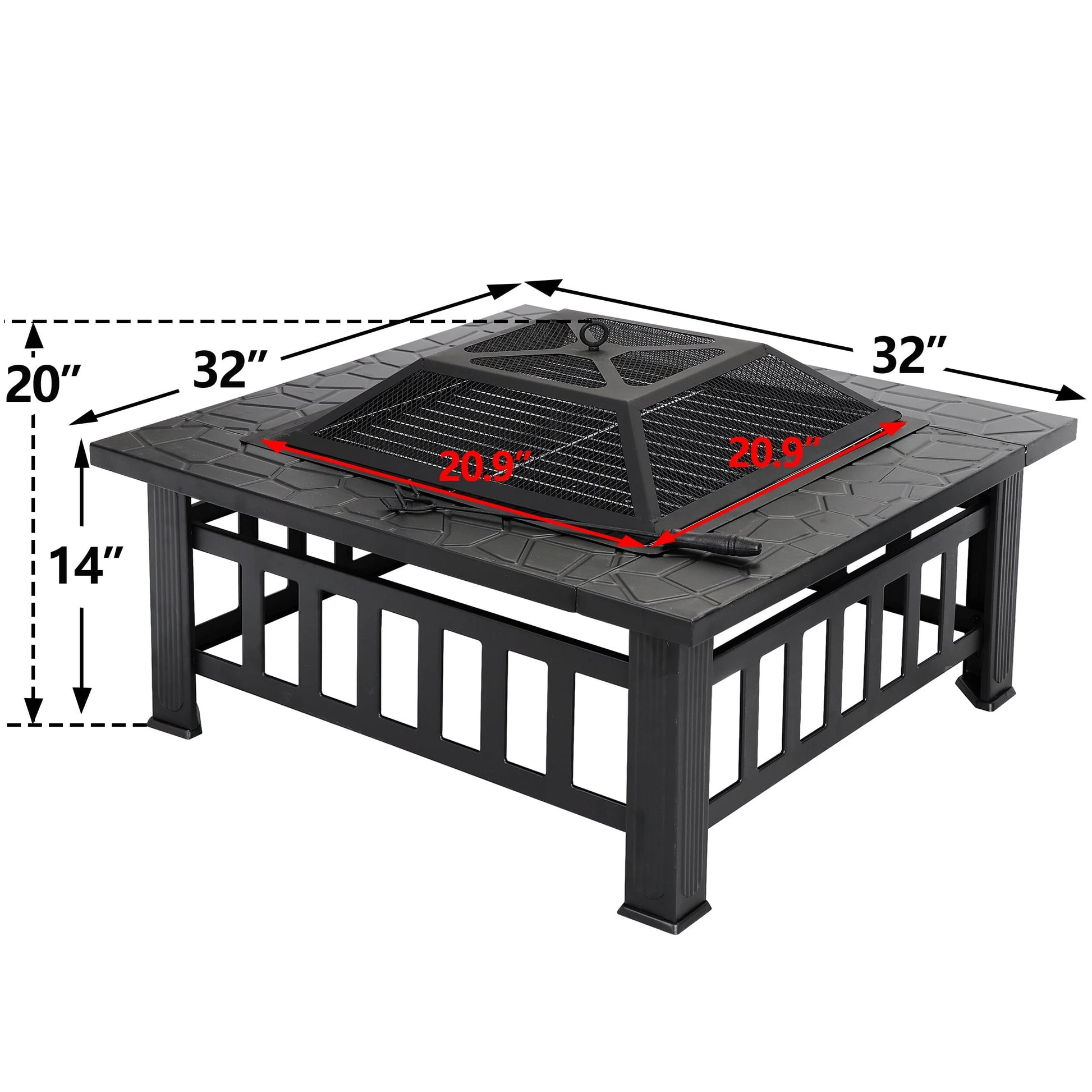 ZENY 32" Outdoor Fire Pit Square Metal Firepit Patio Garden Stove Wood Burning