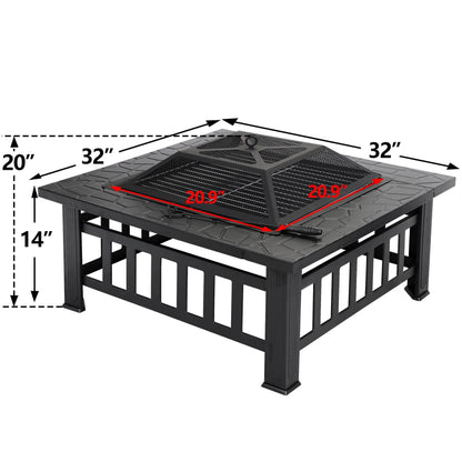ZENY 32" Outdoor Fire Pit Square Metal Firepit Patio Garden Stove Wood Burning