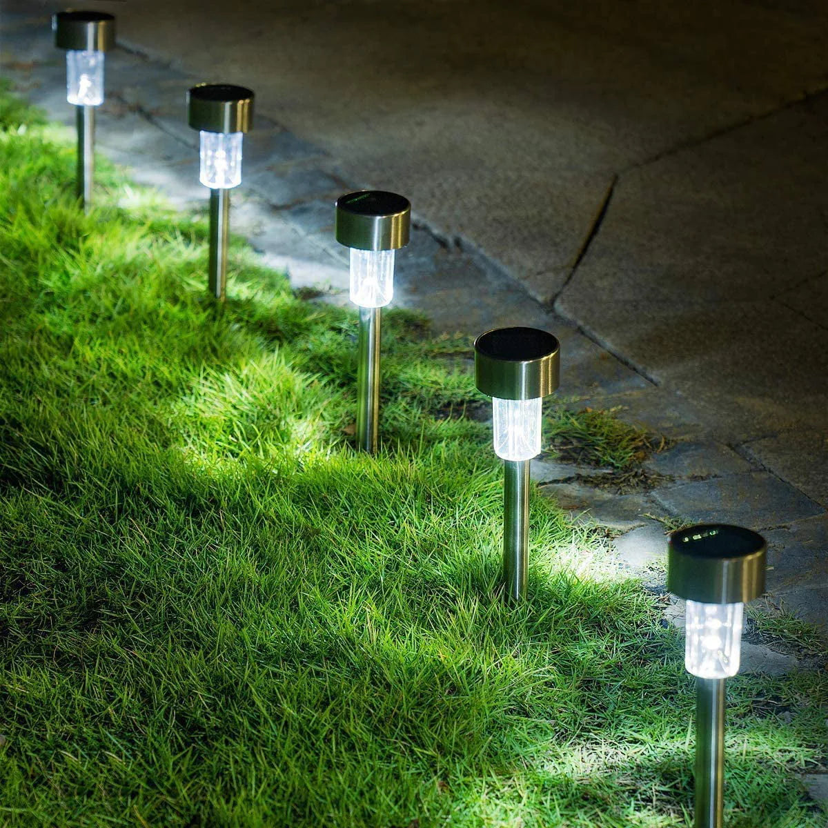 TOANEL 24PCS Solar Lights Outdoor Solar Garden Lights Pathway Lights Waterproof LED Lawn Lamp Solar Seal Stainless Steel Sidwalk Lights for Outside walkway Patio Yard Garden Decor (White Light)