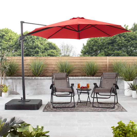 Mainstays 10? Red Octagon Outdoor Tilting Cantilever Offset Patio Umbrella with Weighted Base and 360 Degree Rotation
