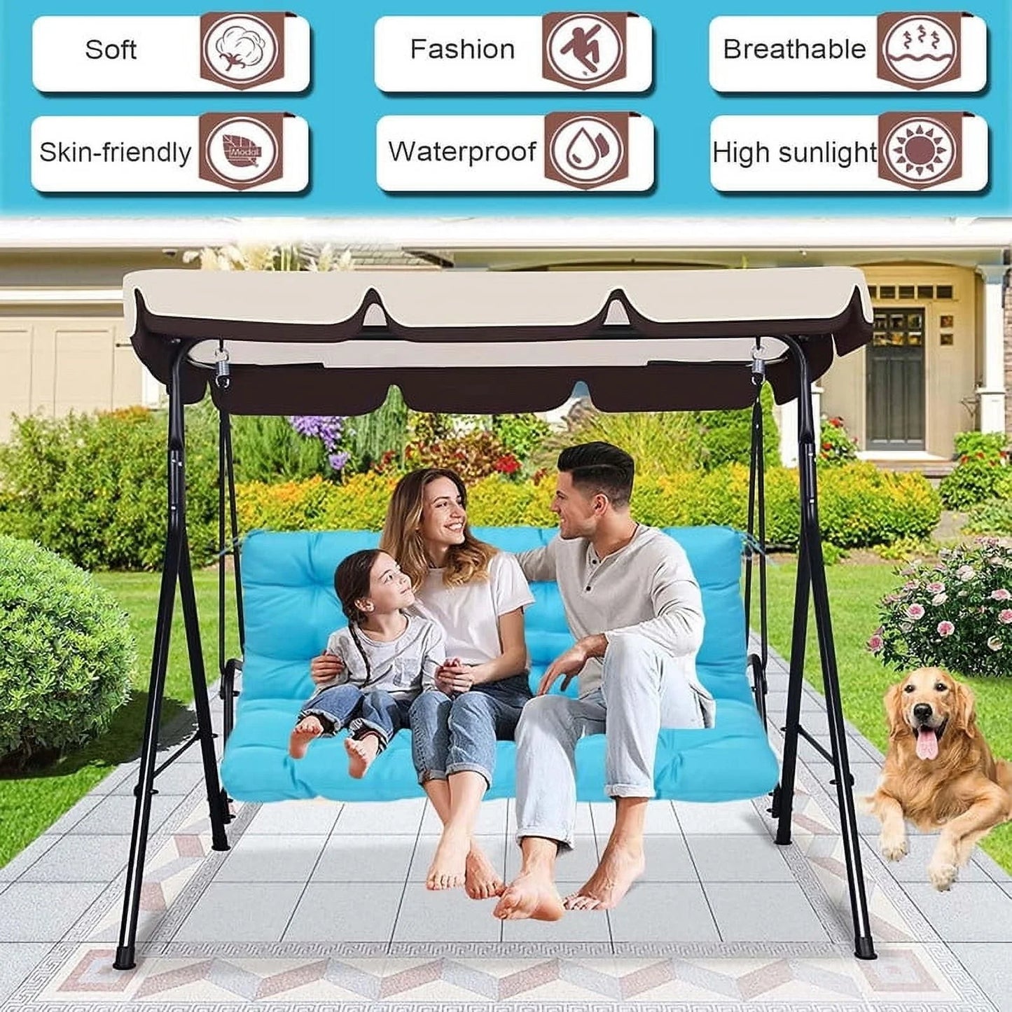 Replacement Cushions for Swing, Waterproof Porch Swing Cushion, 2-3 Seat Outdoor Bench Cushion with Backrest for Patio Furniture Garden Porch Loveseat Glider Pad (Sky Blue 70*40in)