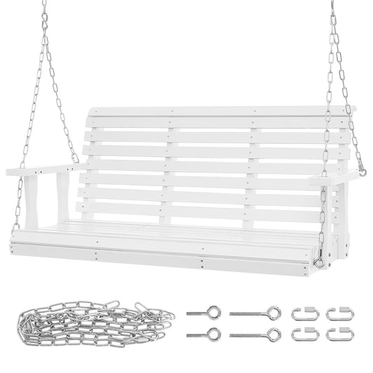 KFFKFF Outdoor Swing Bench 4.5 ft, Garden and Patio Wooden Swing, Enhanced 880 lbs Capacity, Durable Chair with Chains for Outside Use, White