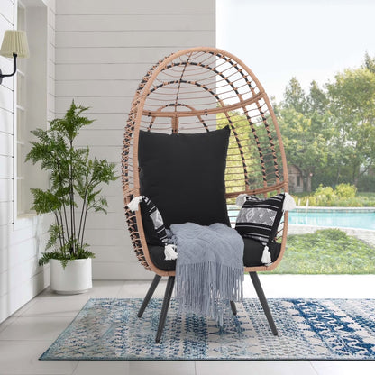 Indoor Outdoor Swing Egg Chair with Stand, Patio Foldable Grey Wicker Rattan Hanging Chair with Cushion, Light Gray