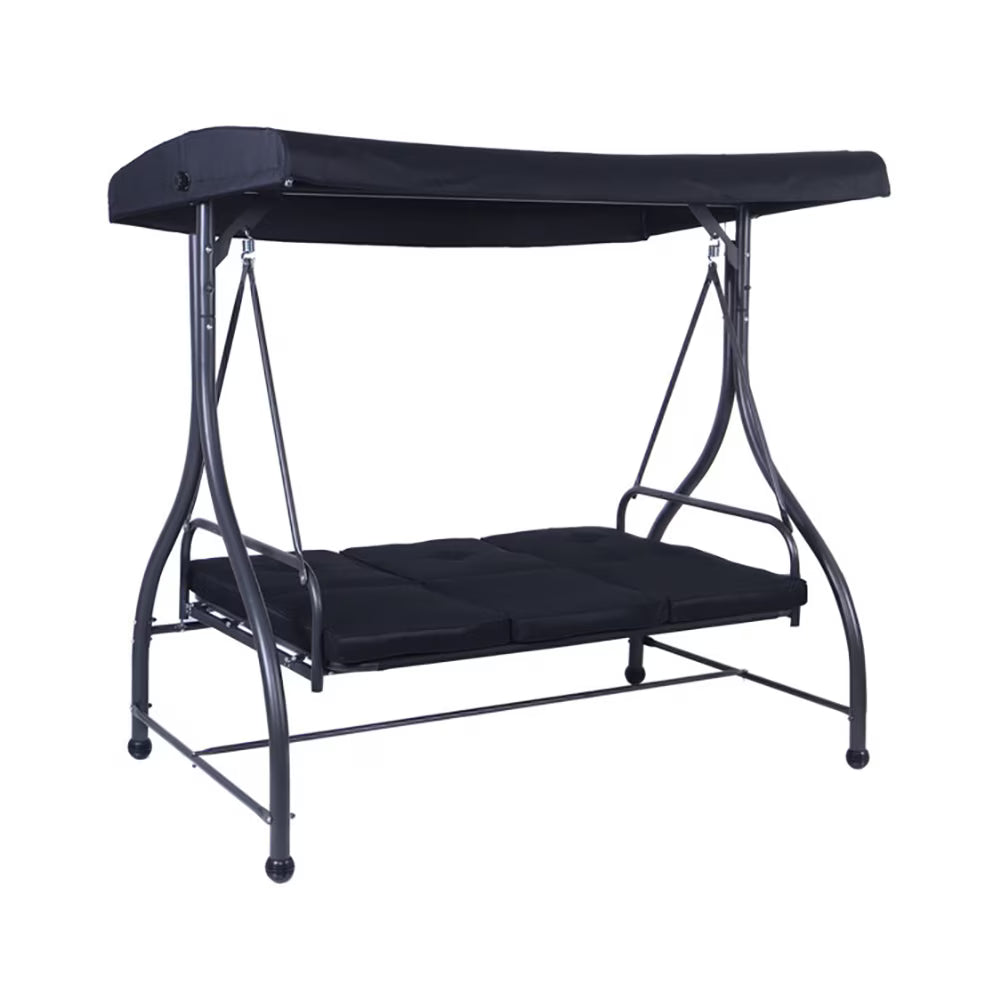 GVN 3 Seats Converting Outdoor Swing Canopy Hammock with Adjustable Tilt Canopy-Black, Porch Swing Hanging Bench, Outdoor Swing Bench for Patio, Yard, Garden