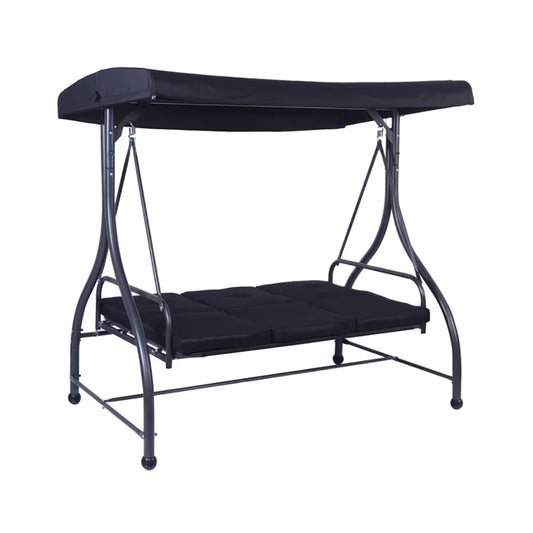 GVN 3 Seats Converting Outdoor Swing Canopy Hammock with Adjustable Tilt Canopy-Black, Porch Swing Hanging Bench, Outdoor Swing Bench for Patio, Yard, Garden
