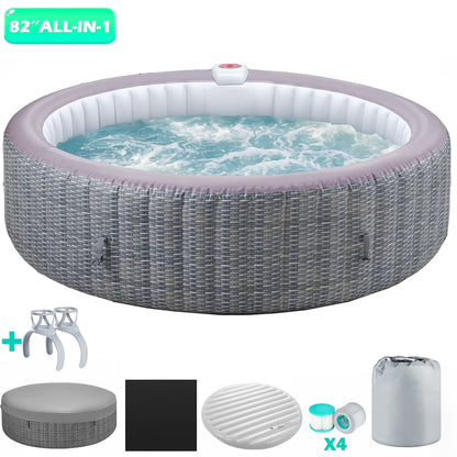 6-8 Person Portable Hot Tub, 82in Inflatable Home Spa Tub with Cup Holders, 4 Filters, 130 Massage Jets, Patio Hot Tub with Storage Bag Lockable Cover Floor Mat, Max 104° F