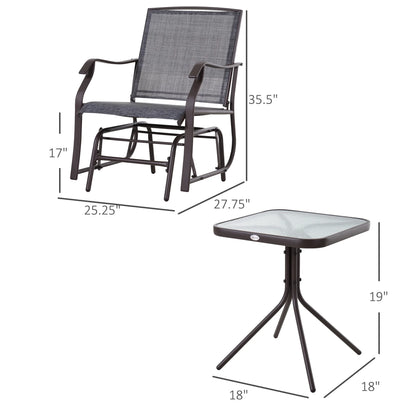 Outsunny Set of 3 Rocking Glider Chair w/Table Mesh Patio Outdoor Furniture, Gray