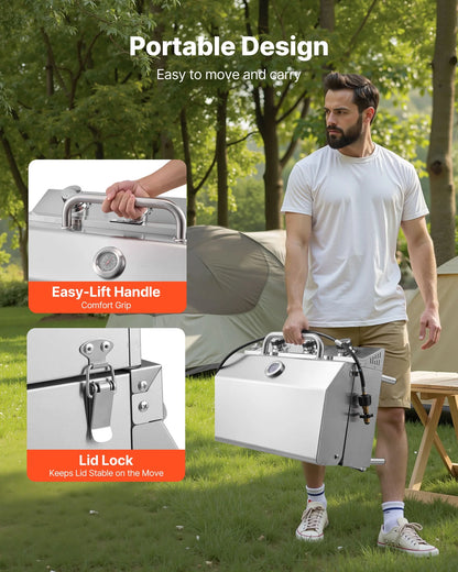 VEVOR Tabletop Gas Grill, 3-Burner Stainless Steel Portable Propane Grill, with Built-in Thermometer, Travel Locks, Weatherproof Lid, 22,500 BTU Total, for Outdoor Cooking,Patio,Party,Camping,RV