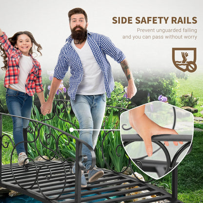 JWRWEF 6FT Garden Bridge with Safety Rails, Decorative Outdoor Steel Pond Bridge, Vine Pattern Handrails for Backyard, Walkway, Yard, Patio, Water Feature