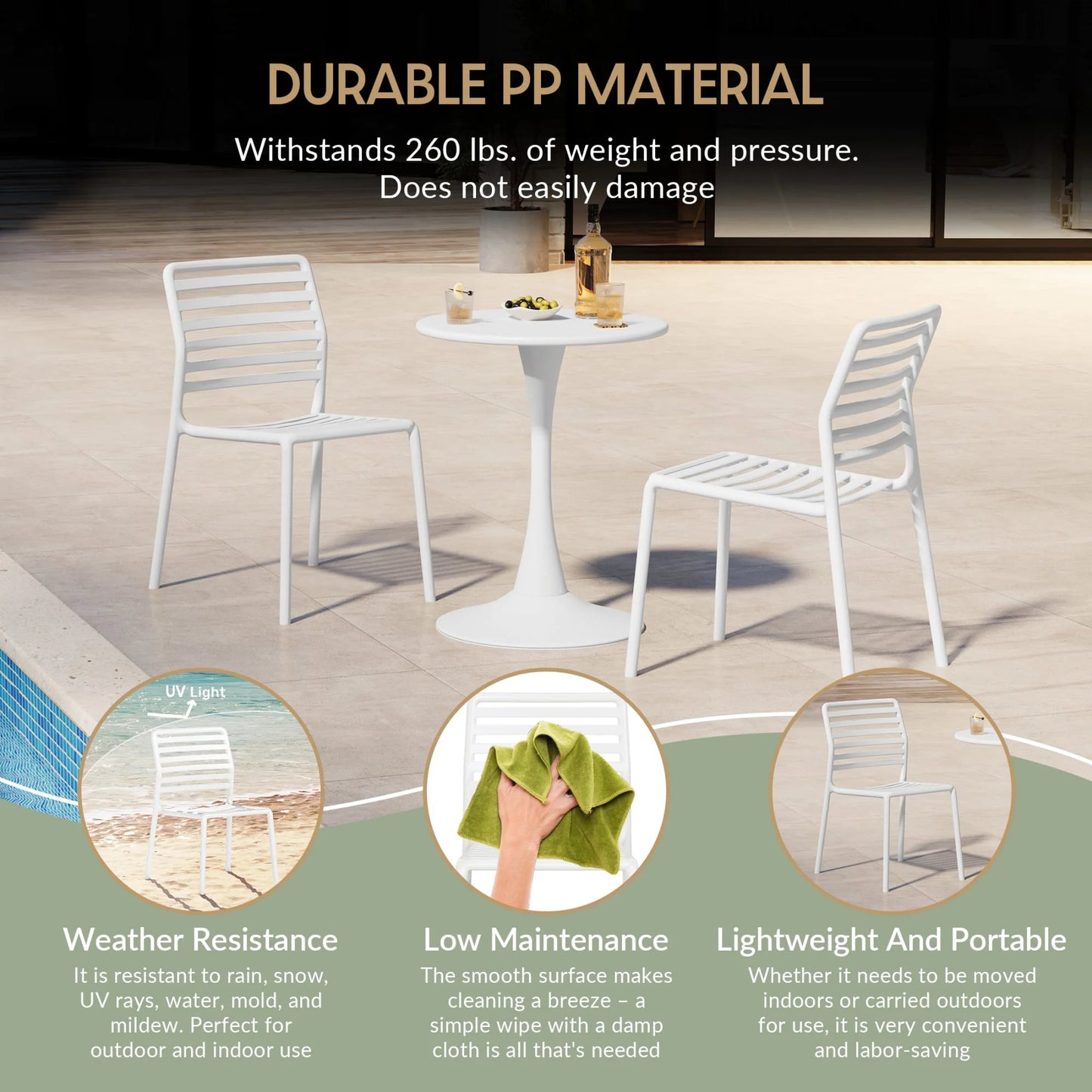 WestinTrends Playa 3-Piece Outdoor Metal Round Dining Table Set With Stackable Resin Patio Dining Chairs, White