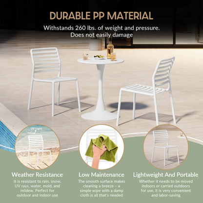 WestinTrends Playa 3-Piece Outdoor Metal Round Dining Table Set With Stackable Resin Patio Dining Chairs, White