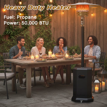 50000 BTU Propane Patio Heater with 20ft Heating Radius, Outdoor Heavy Duty Heater with Wheels & Adjustable Thermostat, Commercial & Residential Use, Freestanding Heater for Yard& Porch