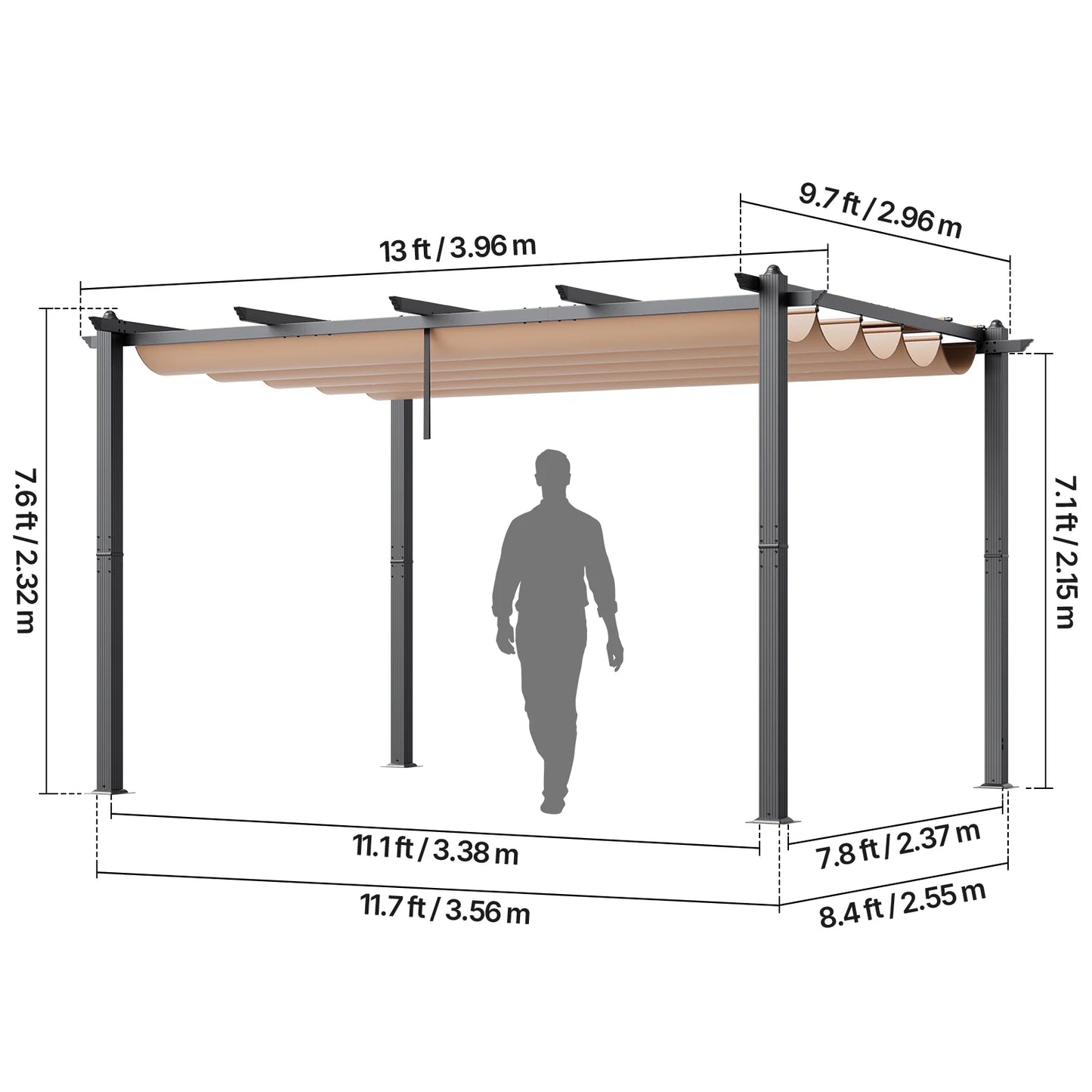 VEVOR 10'x13' Outdoor Retractable Pergola with Canopy, Aluminum Pergola with Retractable Canopy, Modern Pergola with Sun Shade Canopy for Patios, Gardens, Decks, Backyards (Beige)