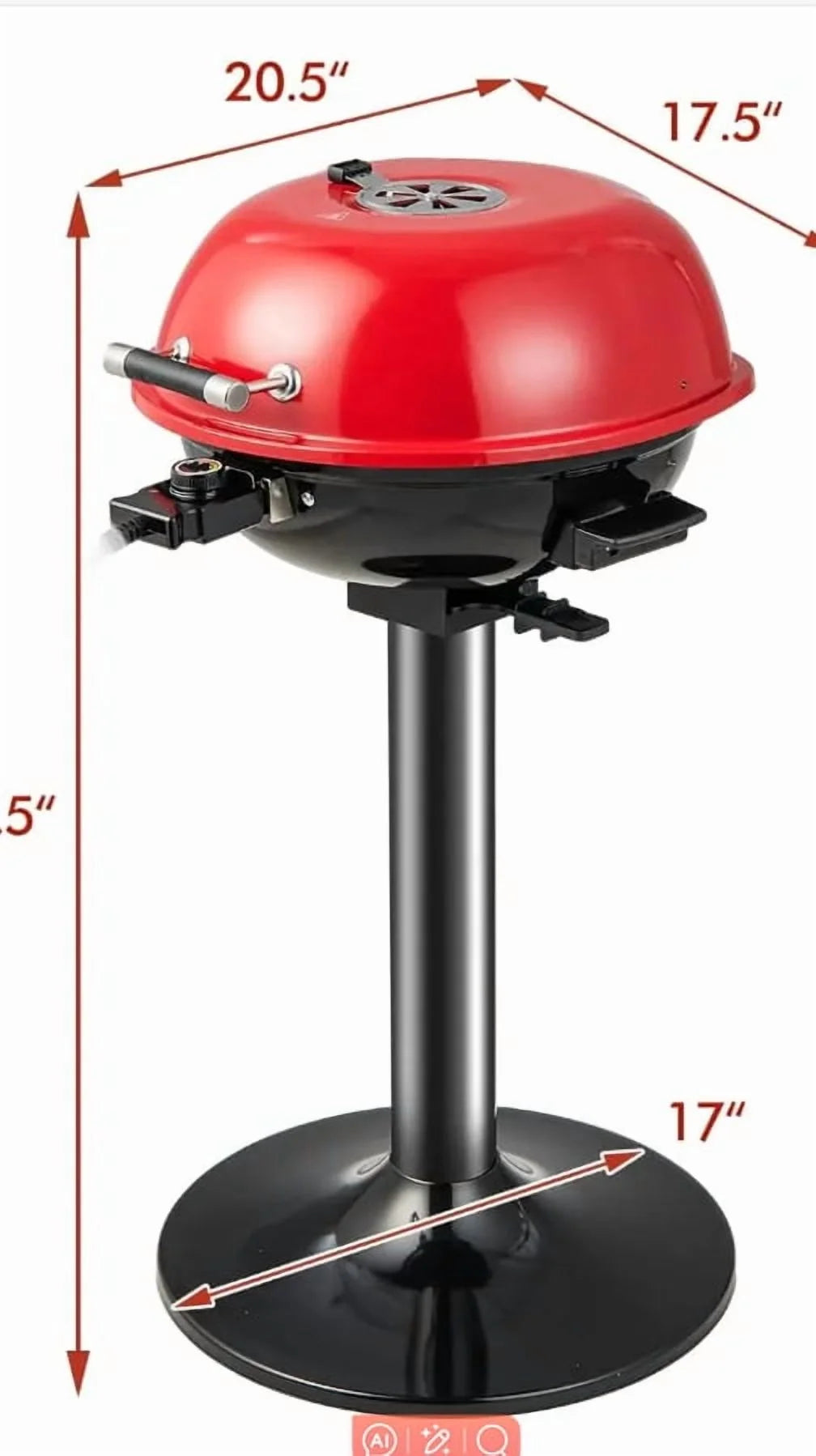 ZIRAV 1600W Portable Electric Grill Outdoor BBQ Grill for 15-Serving, Electric Barbecue Grill for Indoor & Outdoor Use, Portable Stand BBQ Grill for Patio Balcony Kitchen Garden (Black)
