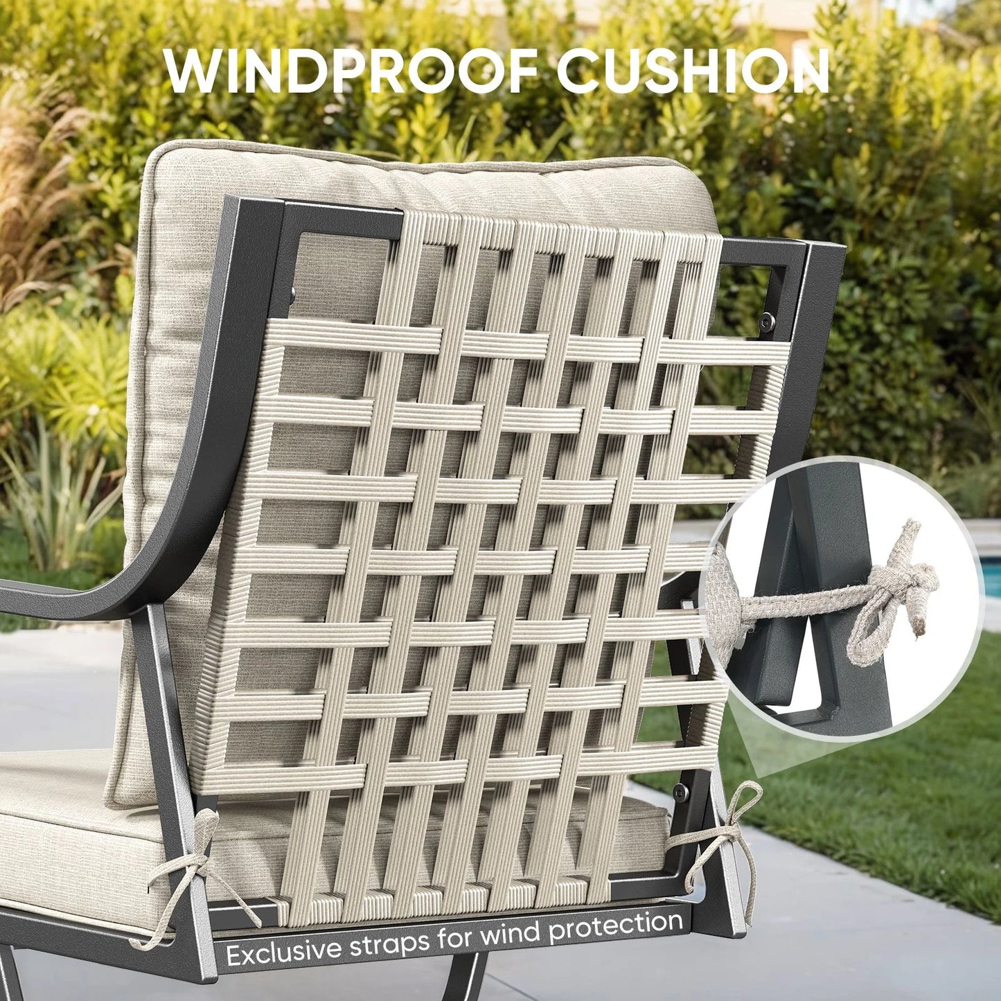 OPOHORO Swivel Rocker Patio Chairs Set of 4, Outdoor PE Wicker Dining Chairs with Beige Olefin Cushions and Gray Metal Frame, 360° Swivel & Rocking Motion for Garden Deck Porch