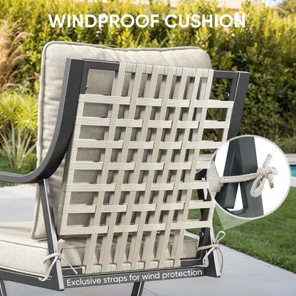 OPOHORO Swivel Rocker Patio Chairs Set of 4, Outdoor PE Wicker Dining Chairs with Beige Olefin Cushions and Gray Metal Frame, 360° Swivel & Rocking Motion for Garden Deck Porch