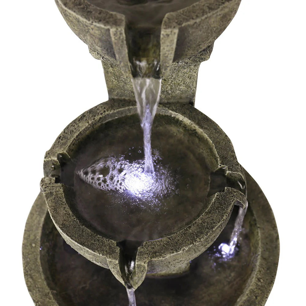 Willwolf 3-Tiered Water Fountain with Flat Bottom,Outdoor Fountain with LED Lights,Modern Fountain for Garden Porch and Patio,Resin Waterfall Fountain