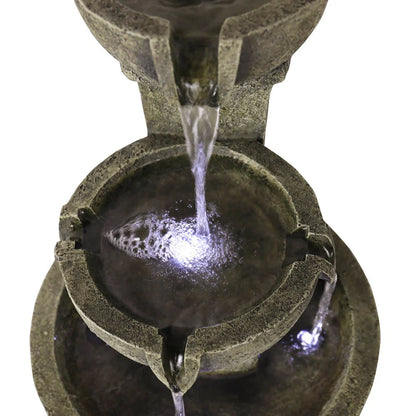 Willwolf 3-Tiered Water Fountain with Flat Bottom,Outdoor Fountain with LED Lights,Modern Fountain for Garden Porch and Patio,Resin Waterfall Fountain