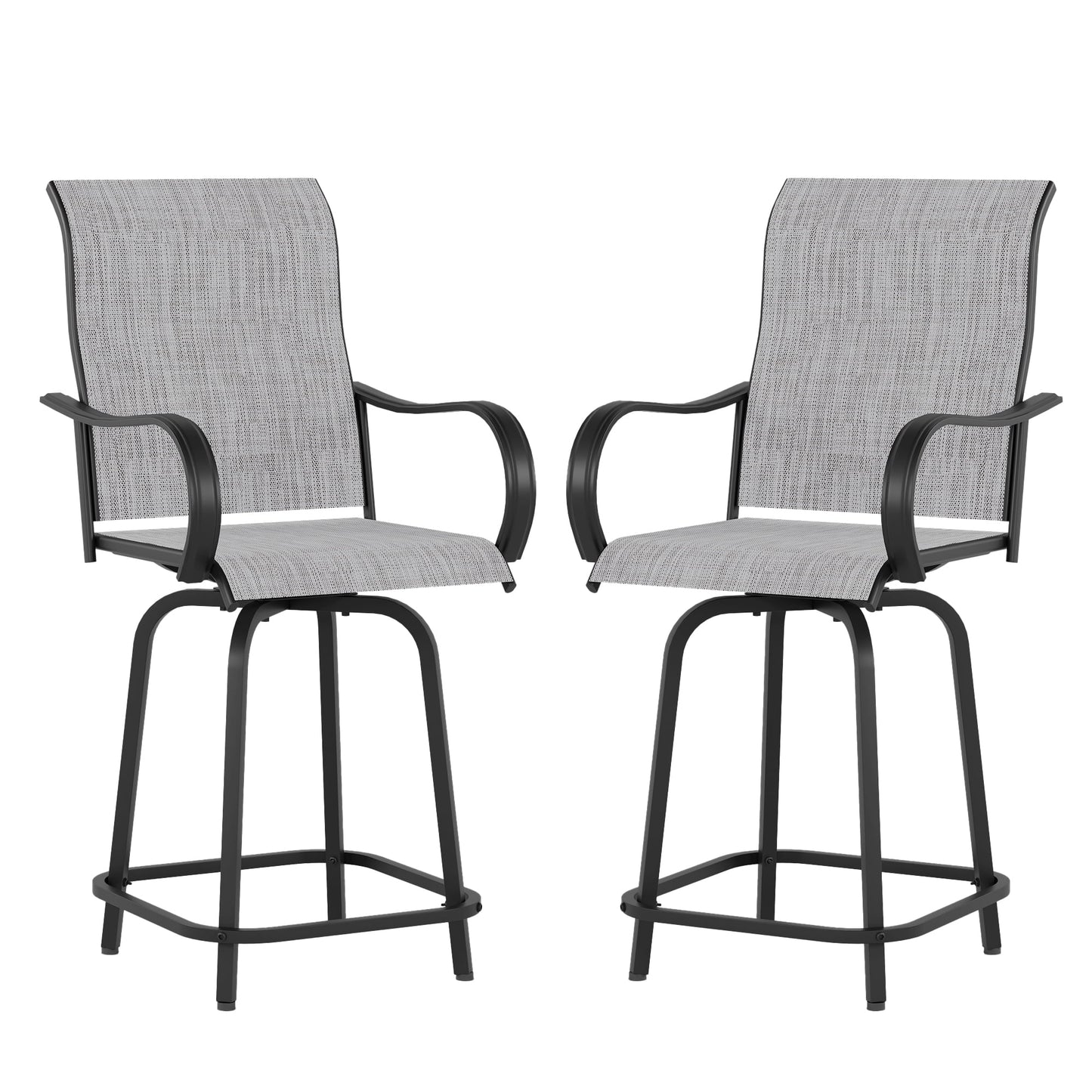 ELPOSUN Patio Swivel Bar Stools Chair of 2, Outdoor Bar Height Set, All Weather High Back and Armrest Rocking Stools & Bar Chairs for Backyard, Lawn Garden, Balcony and Pool, Grey White