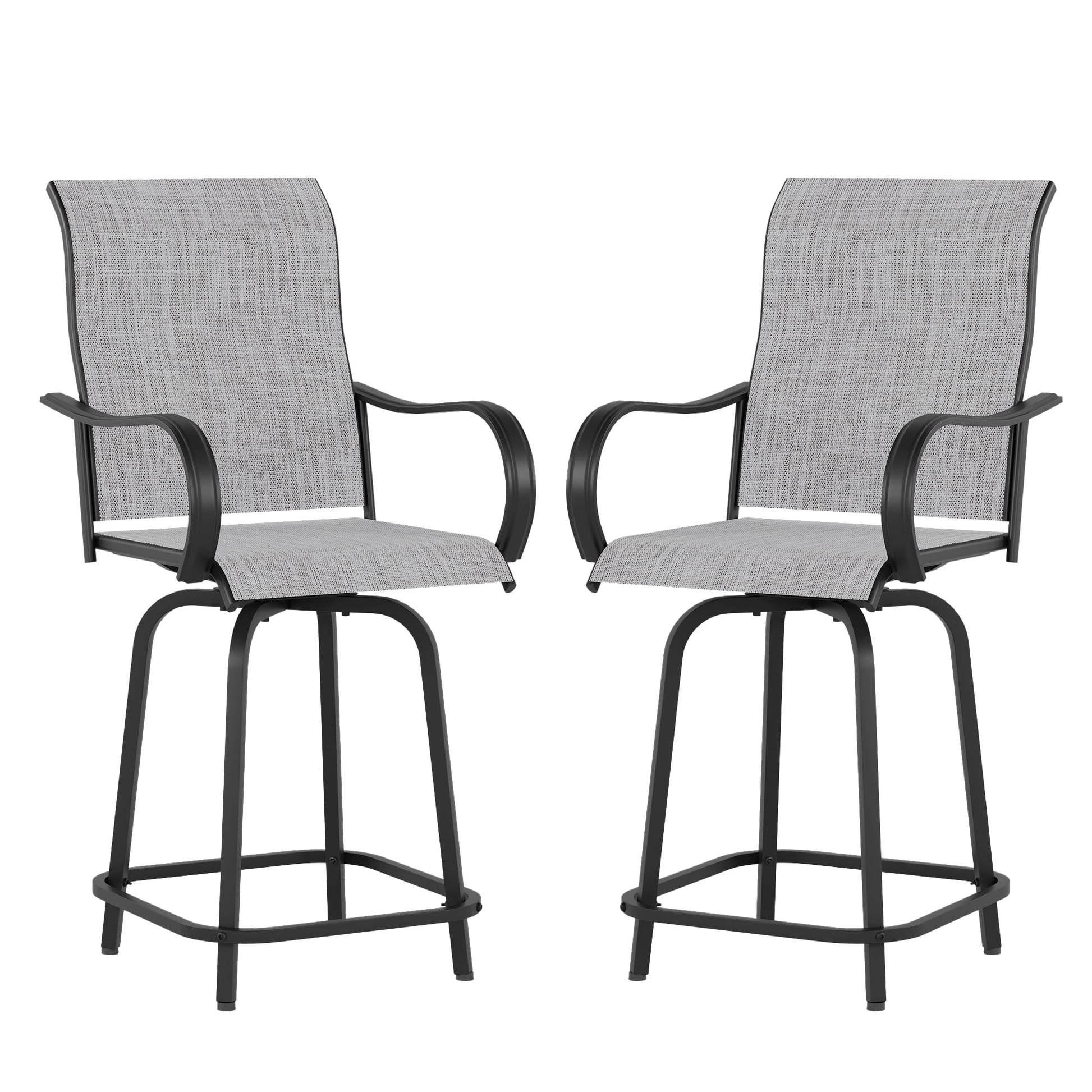ELPOSUN Patio Swivel Bar Stools Chair of 2, Outdoor Bar Height Set, All Weather High Back and Armrest Rocking Stools & Bar Chairs for Backyard, Lawn Garden, Balcony and Pool, Grey White