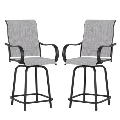 ELPOSUN Patio Swivel Bar Stools Chair of 2, Outdoor Bar Height Set, All Weather High Back and Armrest Rocking Stools & Bar Chairs for Backyard, Lawn Garden, Balcony and Pool, Grey White