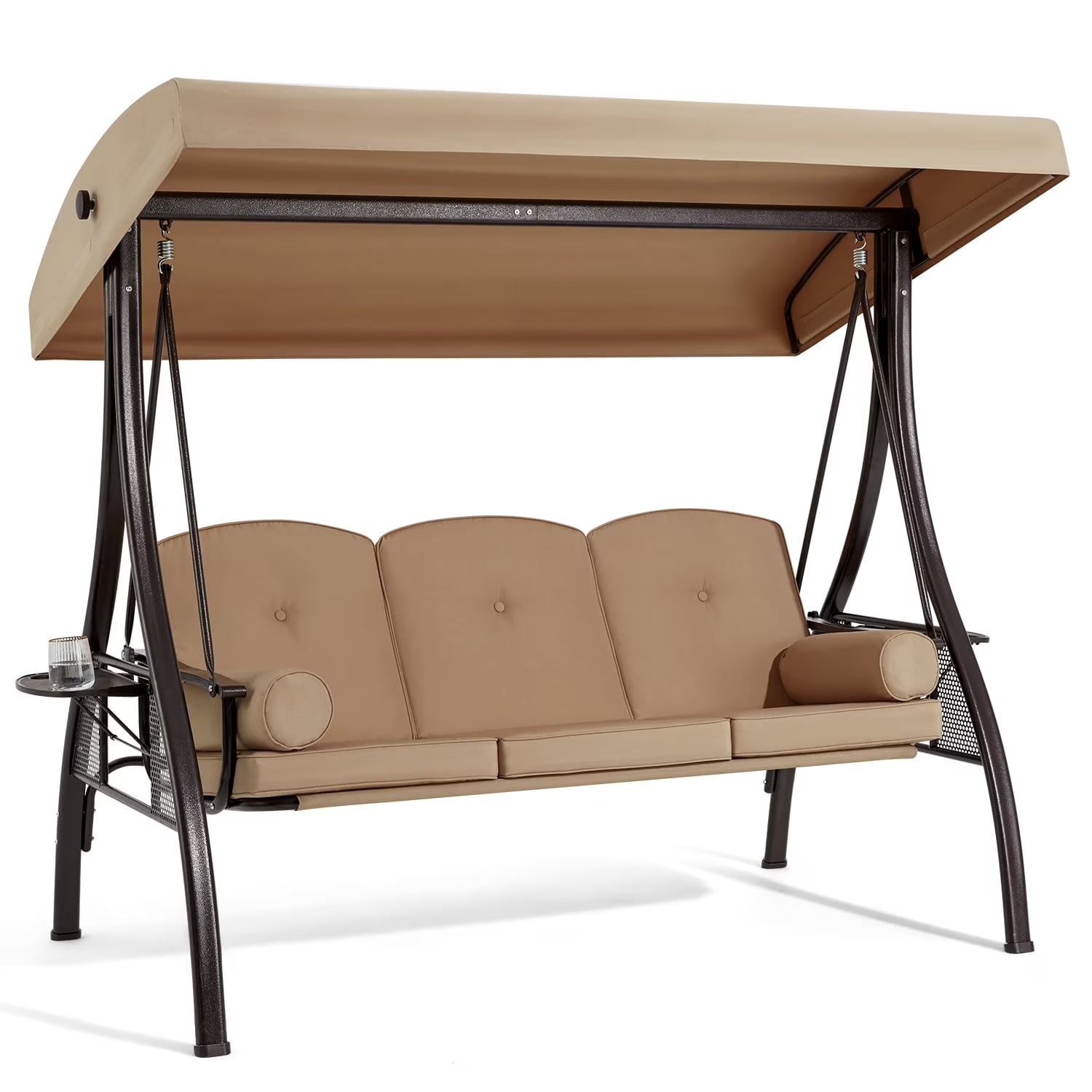 Homrest 3 Person Patio Outdoor Porch Swing with Adjustable Canopy, Backrest, Swing Bed with Stand for Garden,Deck