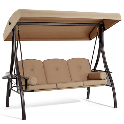 Homrest 3 Person Patio Outdoor Porch Swing with Adjustable Canopy, Backrest, Swing Bed with Stand for Garden,Deck
