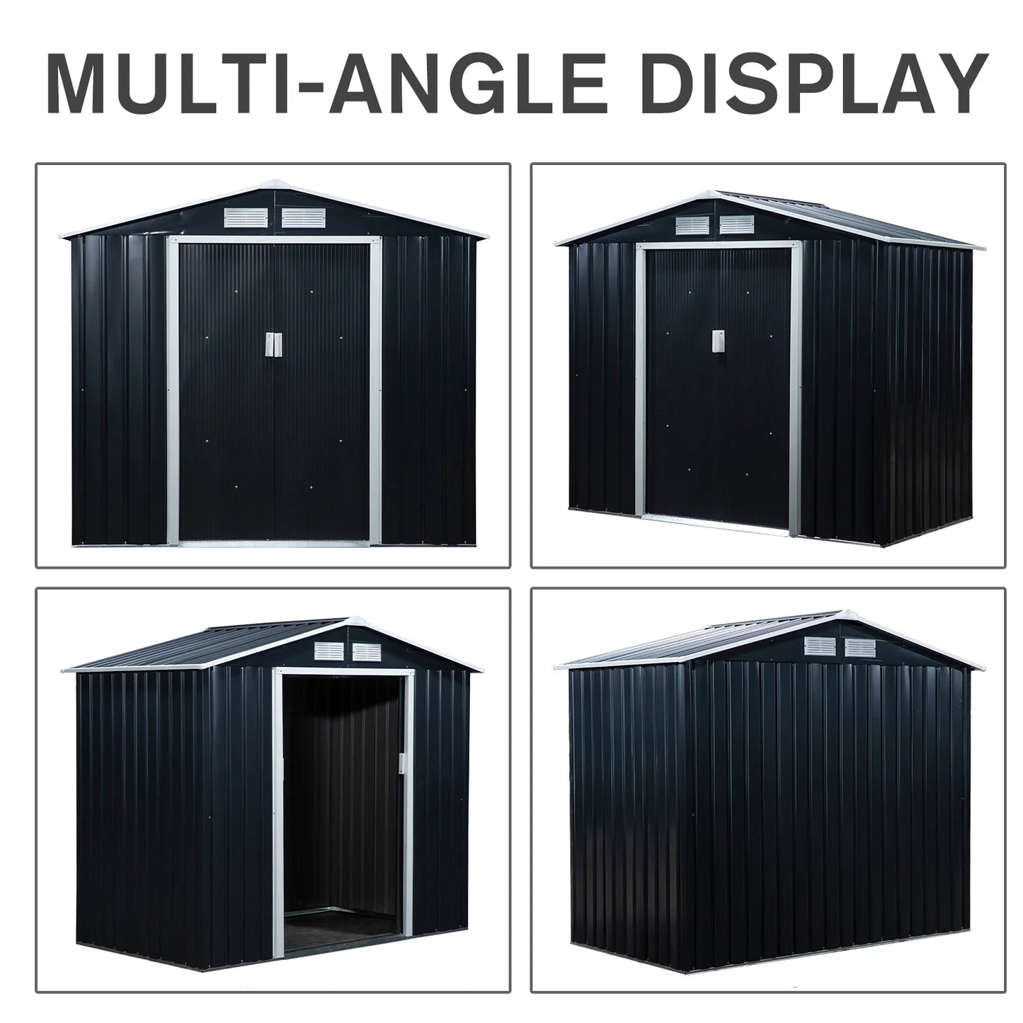 Outsunny 7' x 4' Metal Storage Shed Organizer, Garden Tool House with 4 Vents and 2 Sliding Doors for Backyard, Patio, Garage, Lawn, Dark Gray