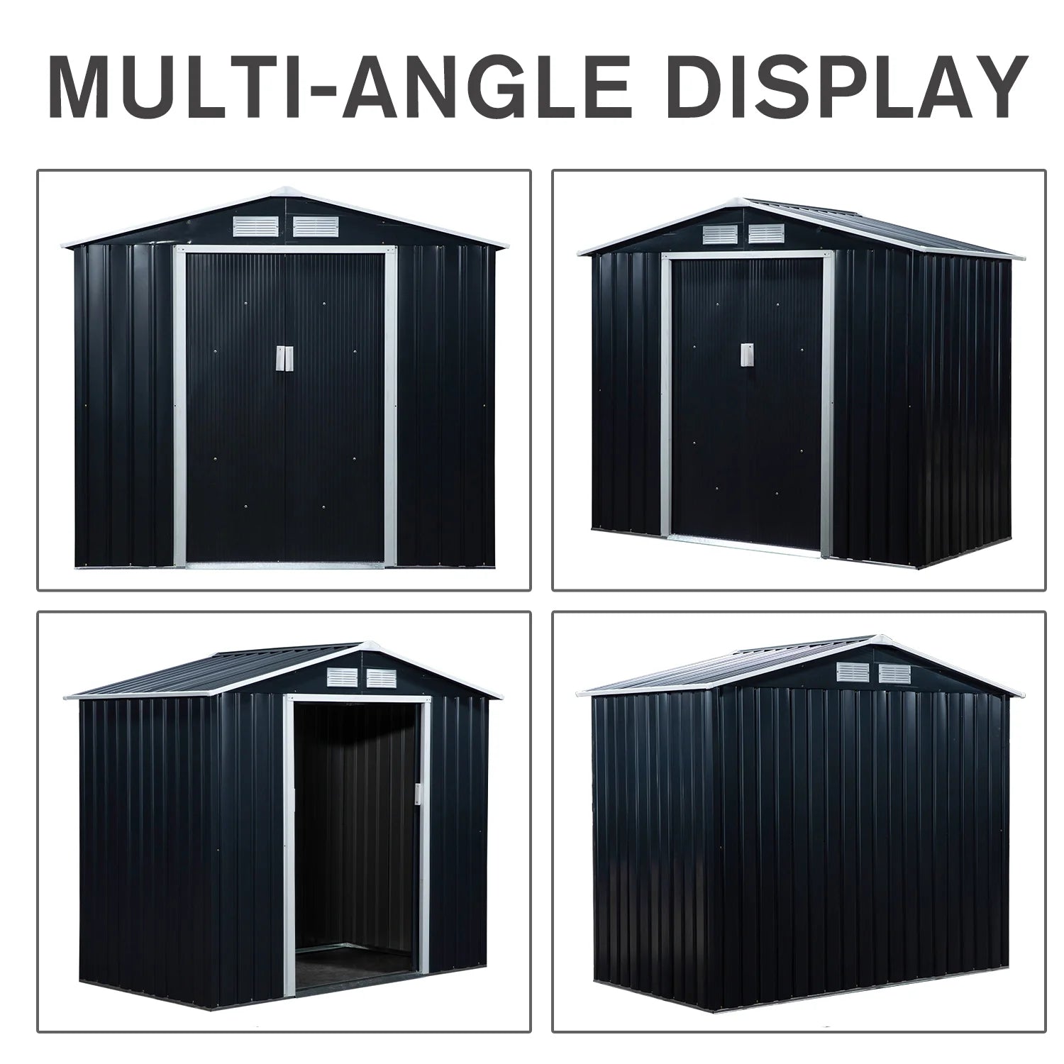 Outsunny 7' x 4' Metal Storage Shed Organizer, Garden Tool House with 4 Vents and 2 Sliding Doors for Backyard, Patio, Garage, Lawn, Dark Gray