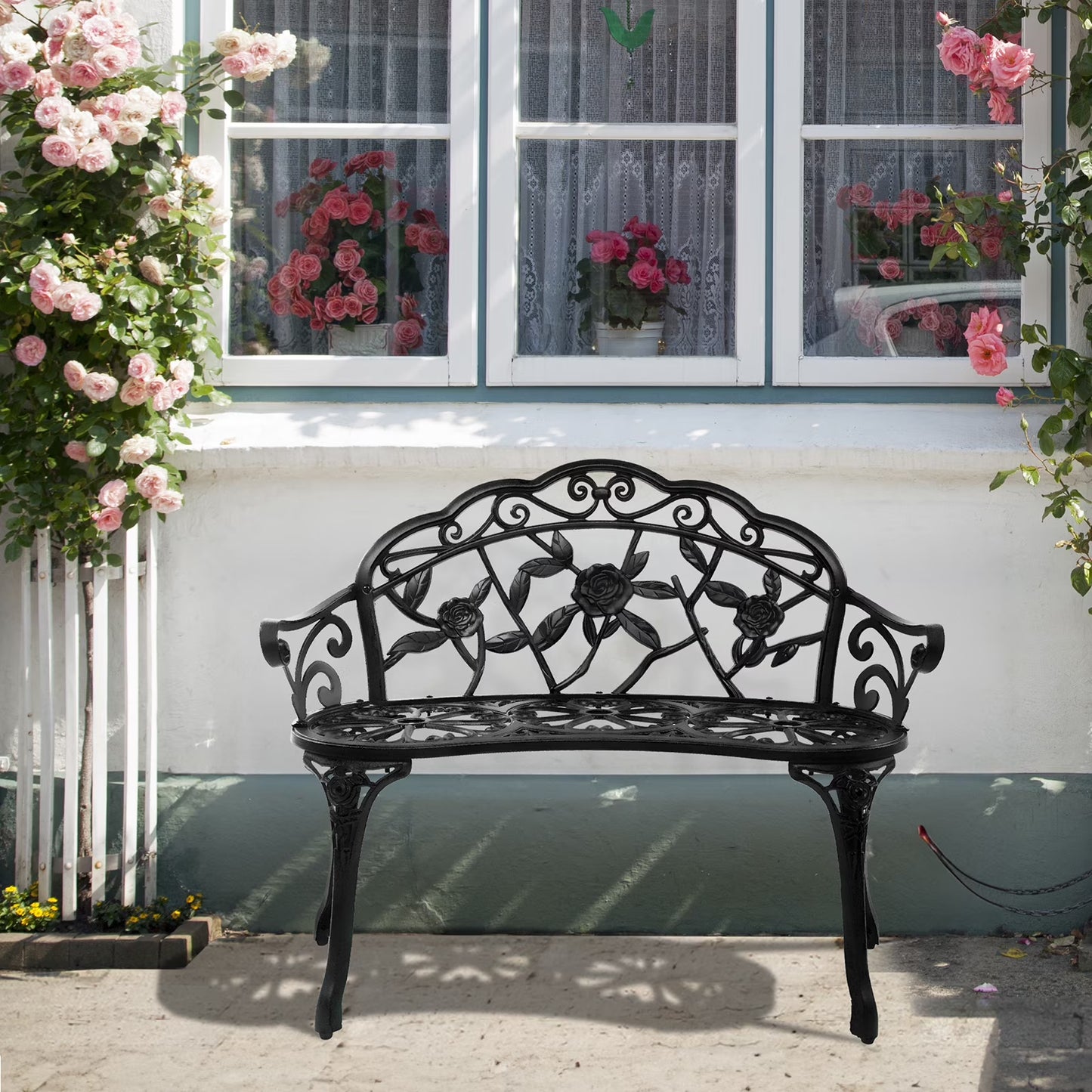 Ktaxon Outdoor Patio Park Garden Bench Courtyard Leisure Rose Cast Aluminum, Outdoor Loveset, Bronze