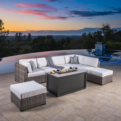 SunVilla Hudson 8-piece Fire Outdoor Patio Sectional Seating Set