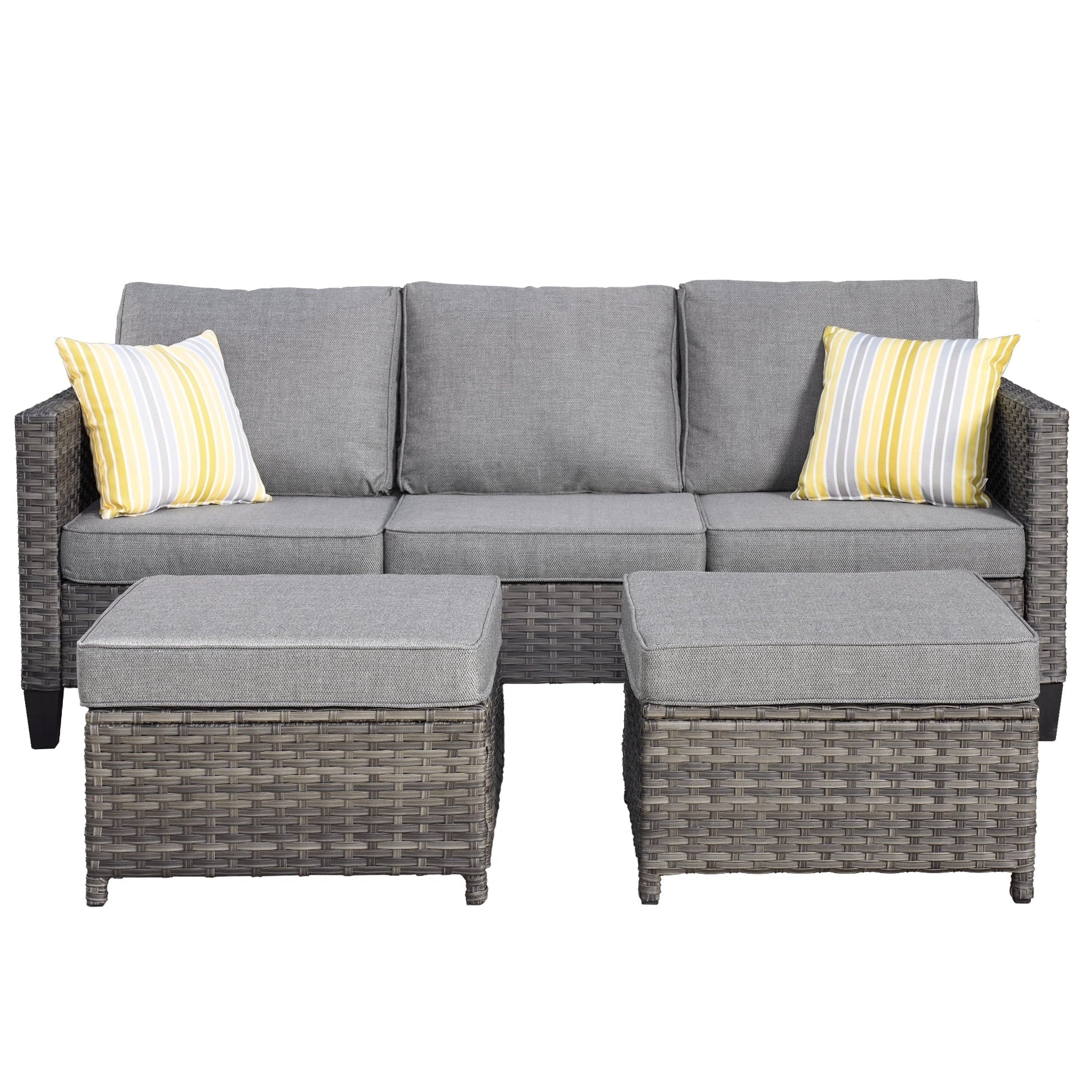 Ovios 3-Piece Outdoor Furniture Set All-Weather Wicker Patio Sofa with Cushions for Conversations