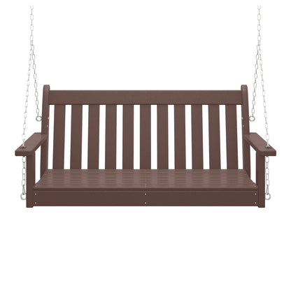 WestinTrends Malibu Outdoor Patio HDPE Hanging Front Porch Swing Bench, Dark Brown
