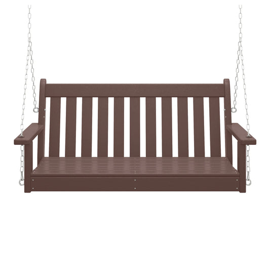 WestinTrends Malibu Outdoor Patio HDPE Hanging Front Porch Swing Bench, Dark Brown