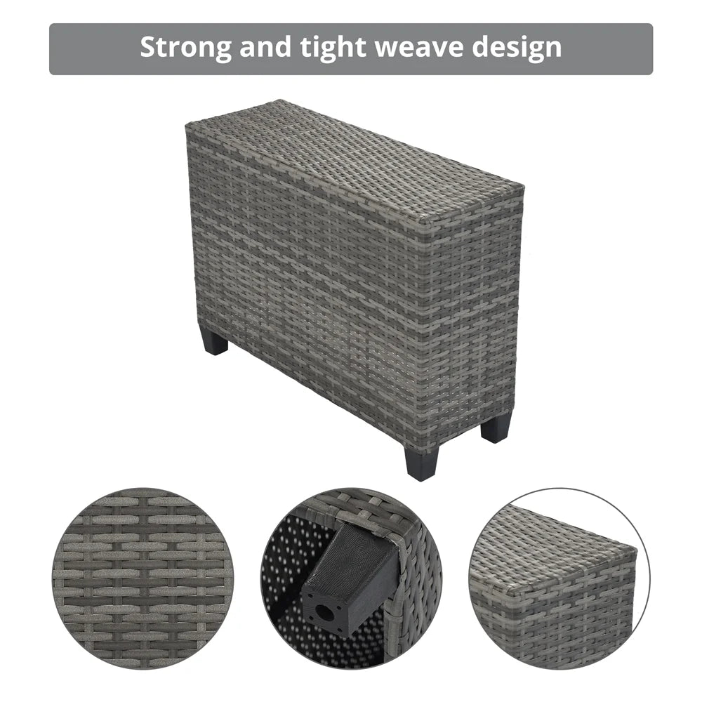 8 Pieces Outdoor Wicker Round Furniture Set, All Weather Half-Moon Sectional Patio Sofa Sets with Rectangular Coffee Table, Beige