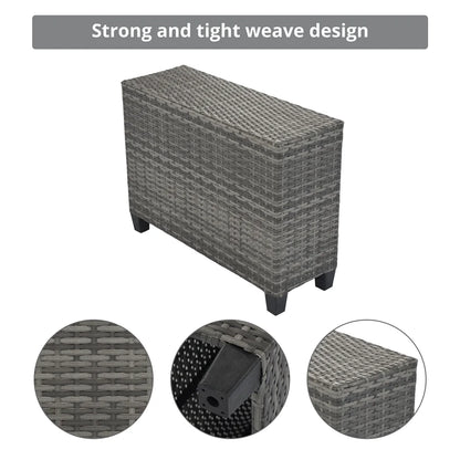 8 Pieces Outdoor Wicker Round Furniture Set, All Weather Half-Moon Sectional Patio Sofa Sets with Rectangular Coffee Table, Beige