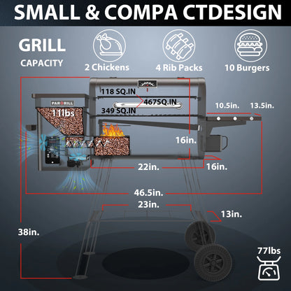 PARGRILL Wood Pellet Grill & Smoker,BBQ Grill with Auto Temperature Control,467 Sq In Cooking Area,for Outdoor Cooking, Patio and Backyard, Bronze Black