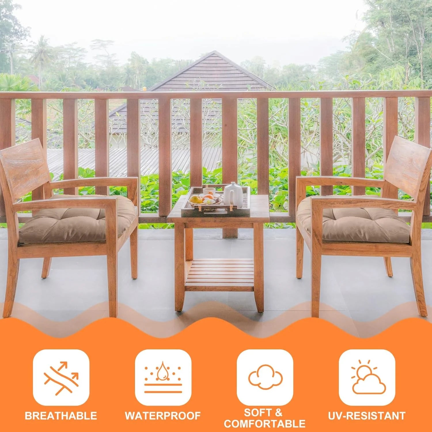 Outdoor Chair Cushions Set of 6 Waterproof Sun Protection Square Tufted Overstuffed Patio Furniture Seat Cushion for Patio Funiture Dining Indoor 19" x 19"