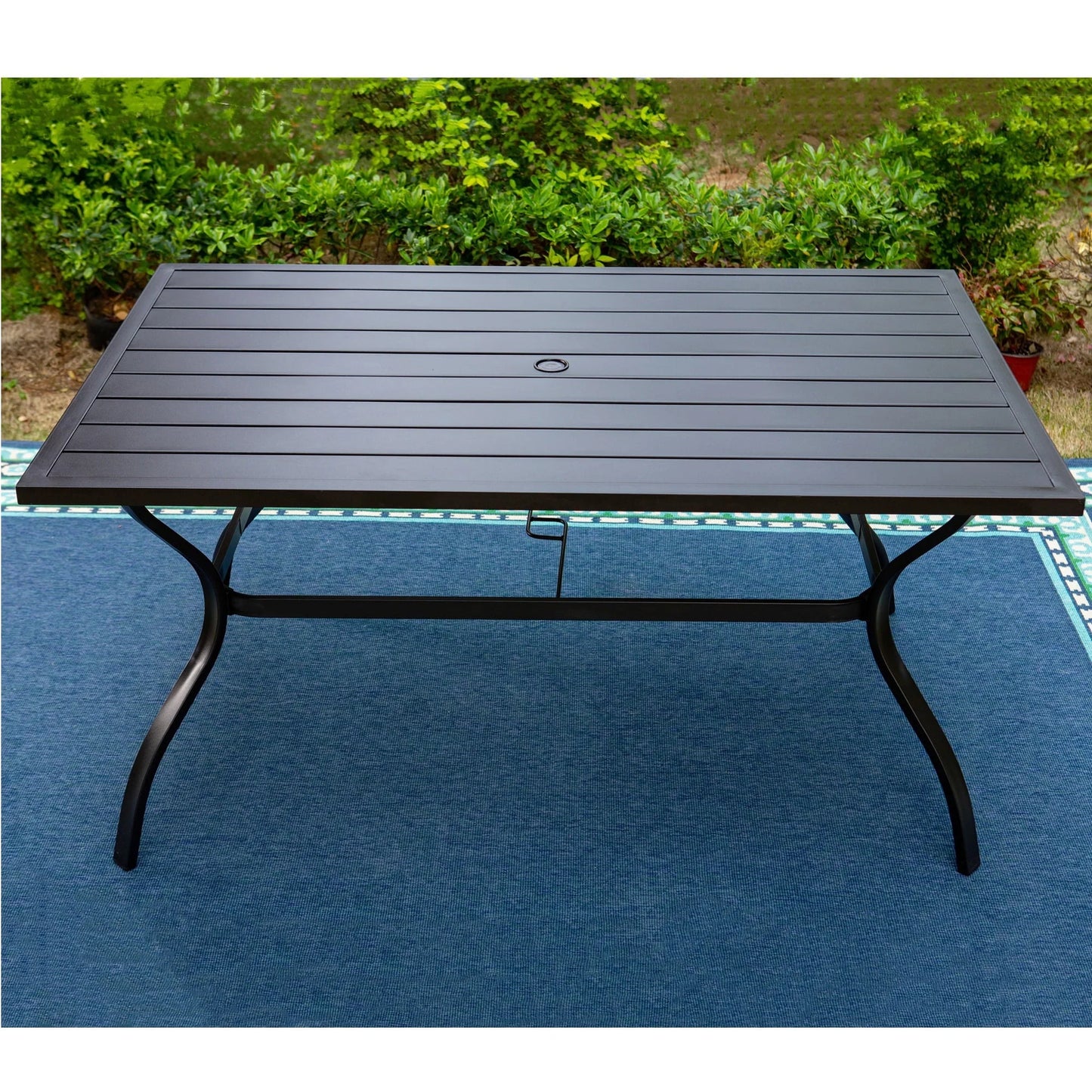 MF Studio 7-Piece Outdoor Dining Set Metal Patio Furniture with 6 PCS Cushioned Armchairs& 1 PC Rectangle Table, Black