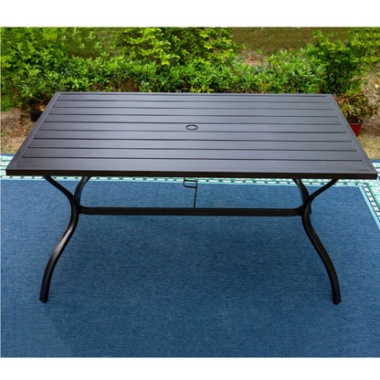 MF Studio 7-Piece Outdoor Dining Set Metal Patio Furniture with 6 PCS Cushioned Armchairs& 1 PC Rectangle Table, Black