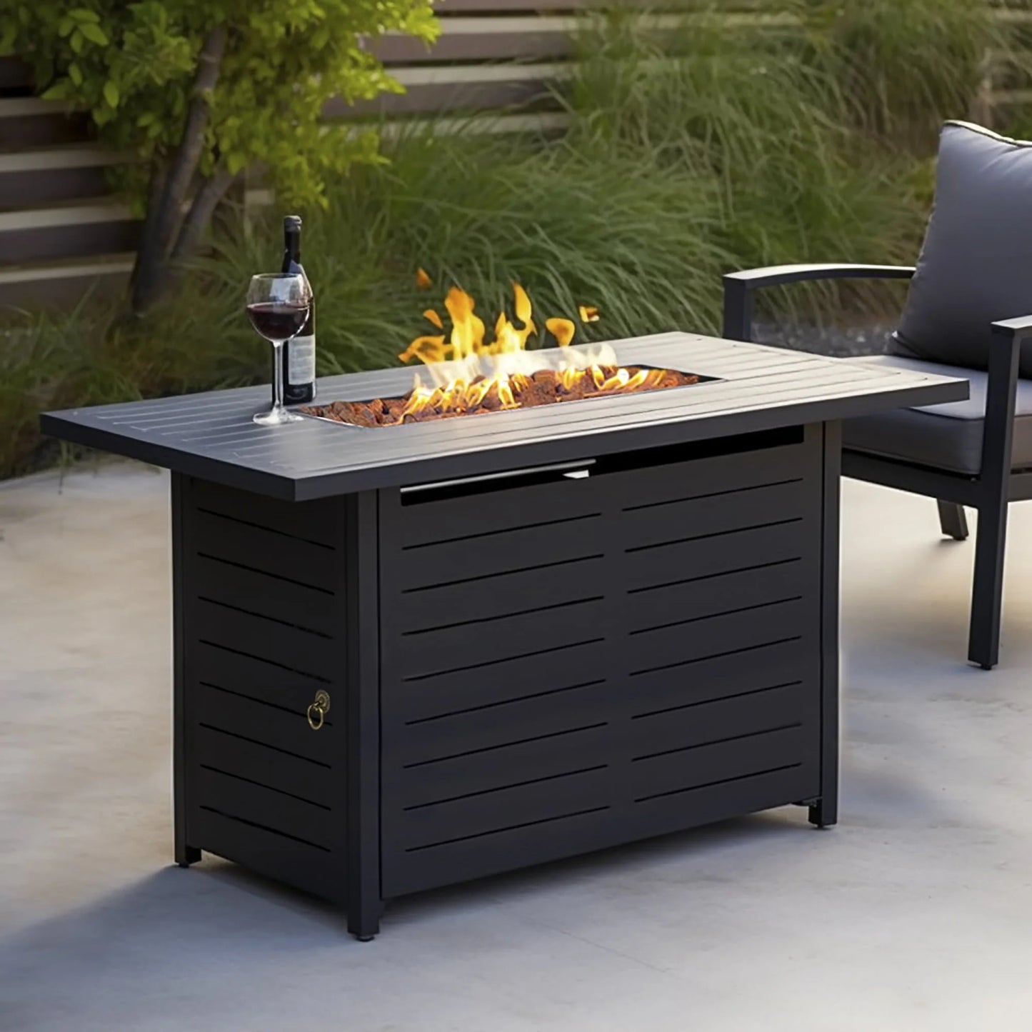 Kinger Home 42 inch Outdoor Propane Fire Pit Table for Patio, 50,000 BTU CSA Certified, Aluminum Frame, Lid, Weather Cover, Lava Rocks