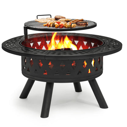 Magshion 38" 2 in 1 Fire Pit with Cooking Grate, Outdoor Wood Burning Firepit with Spark Screen & Poker for Backyard Patio BBQ, Black