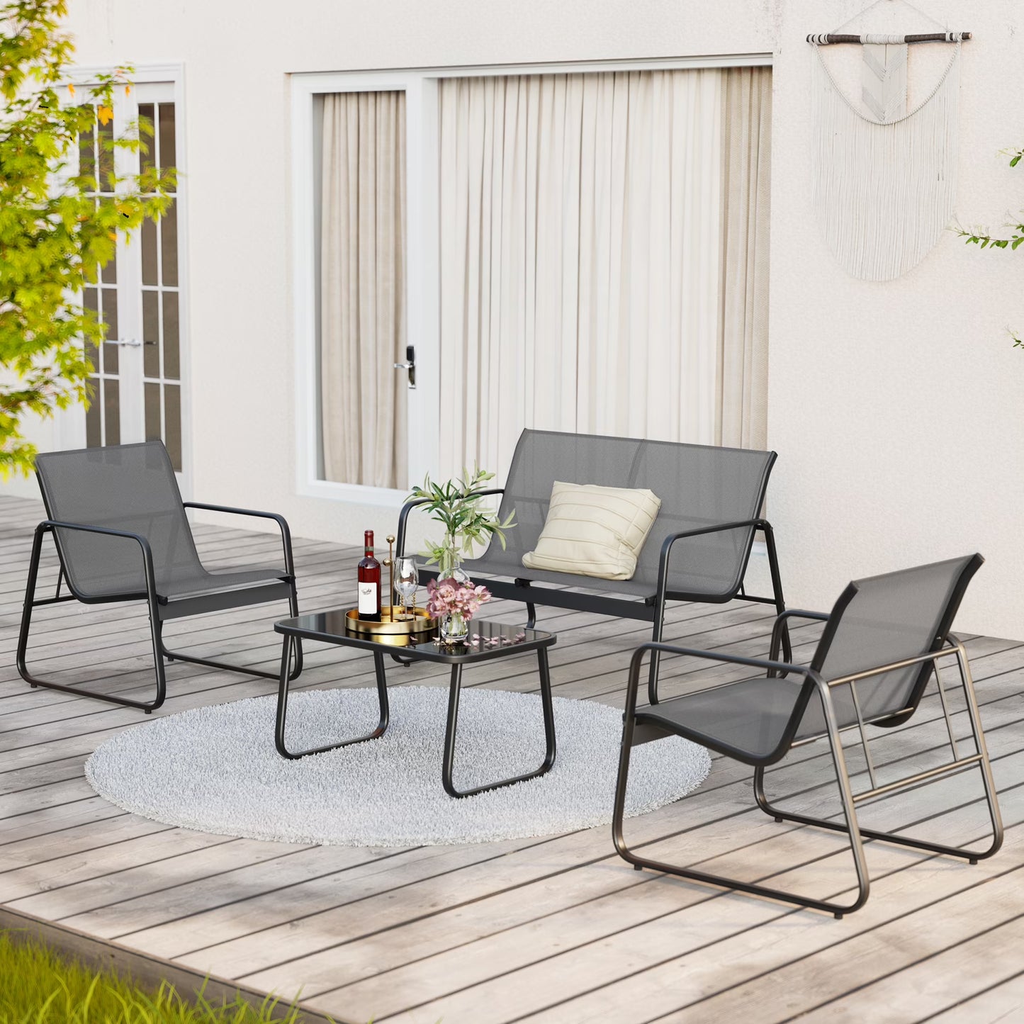 Lofka Patio Furniture Set, 4-Piece Outdoor Sectional Furniture Set with Coffee Table for Conversation & Dining, Gray Rattan