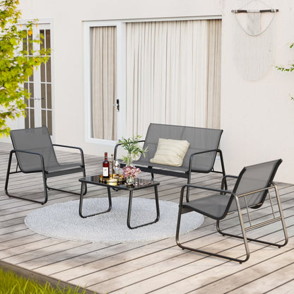 Lofka Patio Furniture Set, 4-Piece Outdoor Sectional Furniture Set with Coffee Table for Conversation & Dining, Gray Rattan