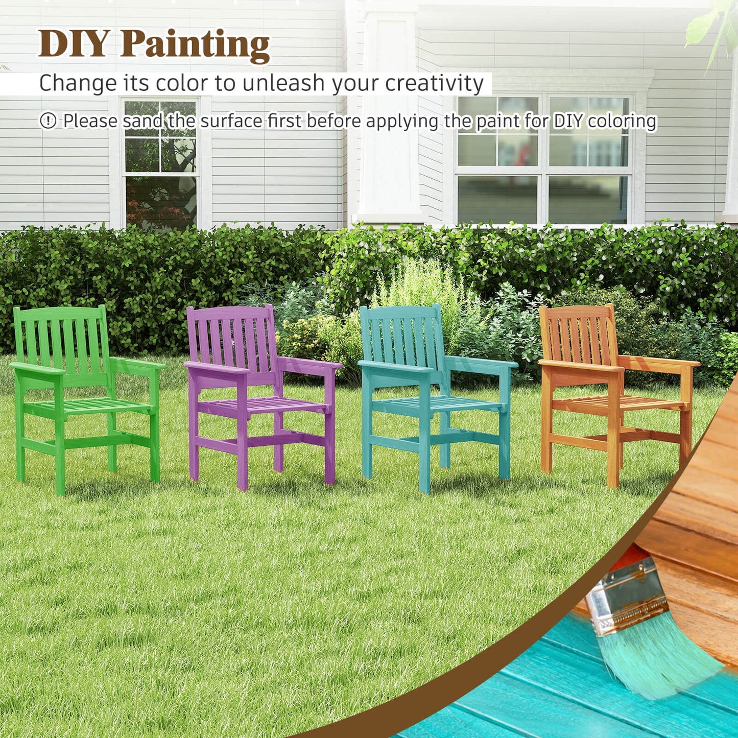 Costway 7 PCS Patio Wood Dining Table Set with 2? Umbrella Hole Outside Furniture Set