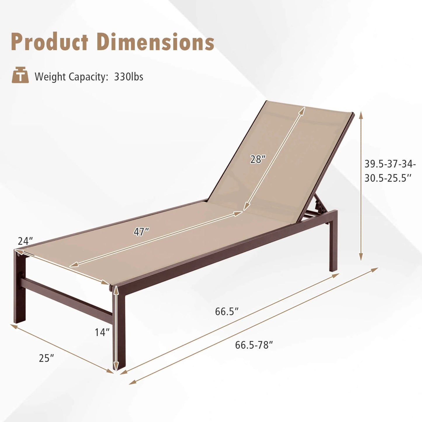 Costway Patio 6-Position Lounge Chair Chaise Aluminium Adjust Recliner Brown