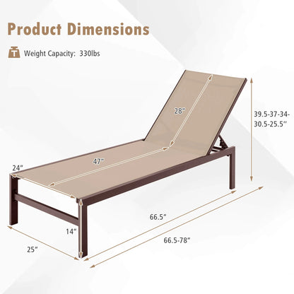 Costway Patio 6-Position Lounge Chair Chaise Aluminium Adjust Recliner Brown