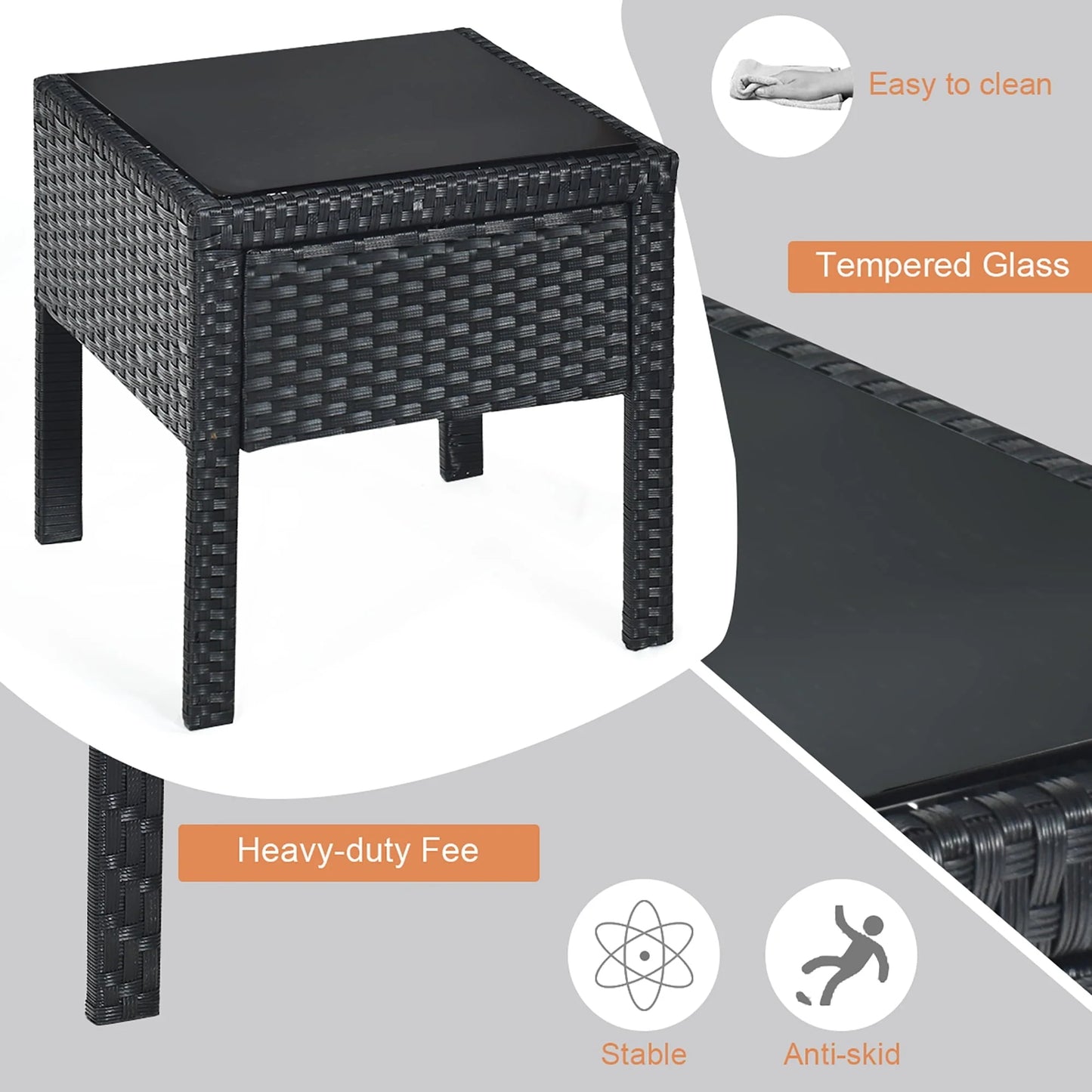 Costway 3PCS Patio Rattan Furniture Set Coffee Table & Chairs Set with Seat Cushions Garden