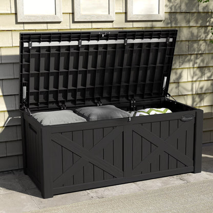 Uforic Outdoor 120 Gallon Large Resin Deck Box, Outdoor Storage Boxes with X-Shaped Front, for Patio Garden, Waterproof & Lockable, Light Brown